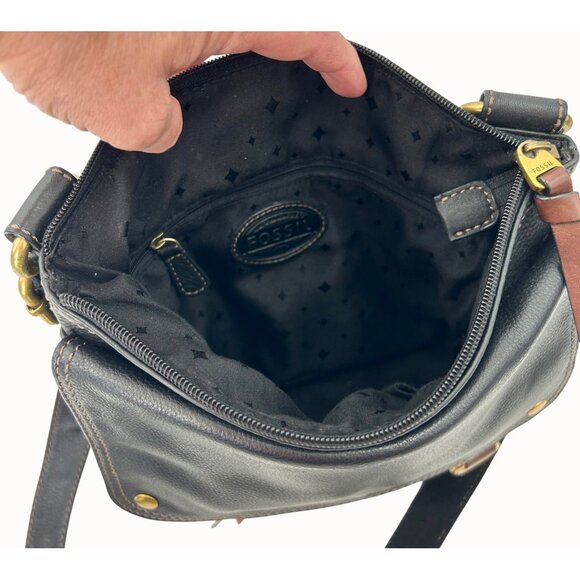 FOSSIL MORGAN TRAVELLER BLK PEBBLED LEATHER ORGANIZER CROSSBODY MESSENGER BAG - Picture 9 of 12